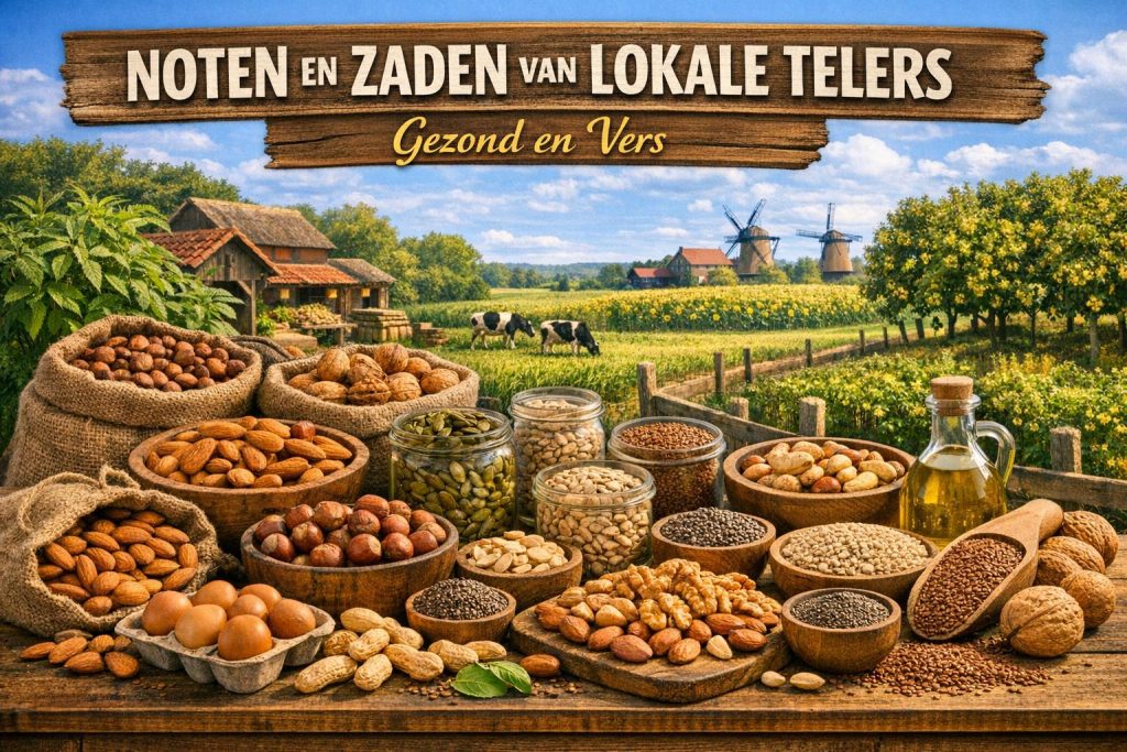 Noten en zaden van lokale telers, vers en gezond gepresenteerd in een schaal